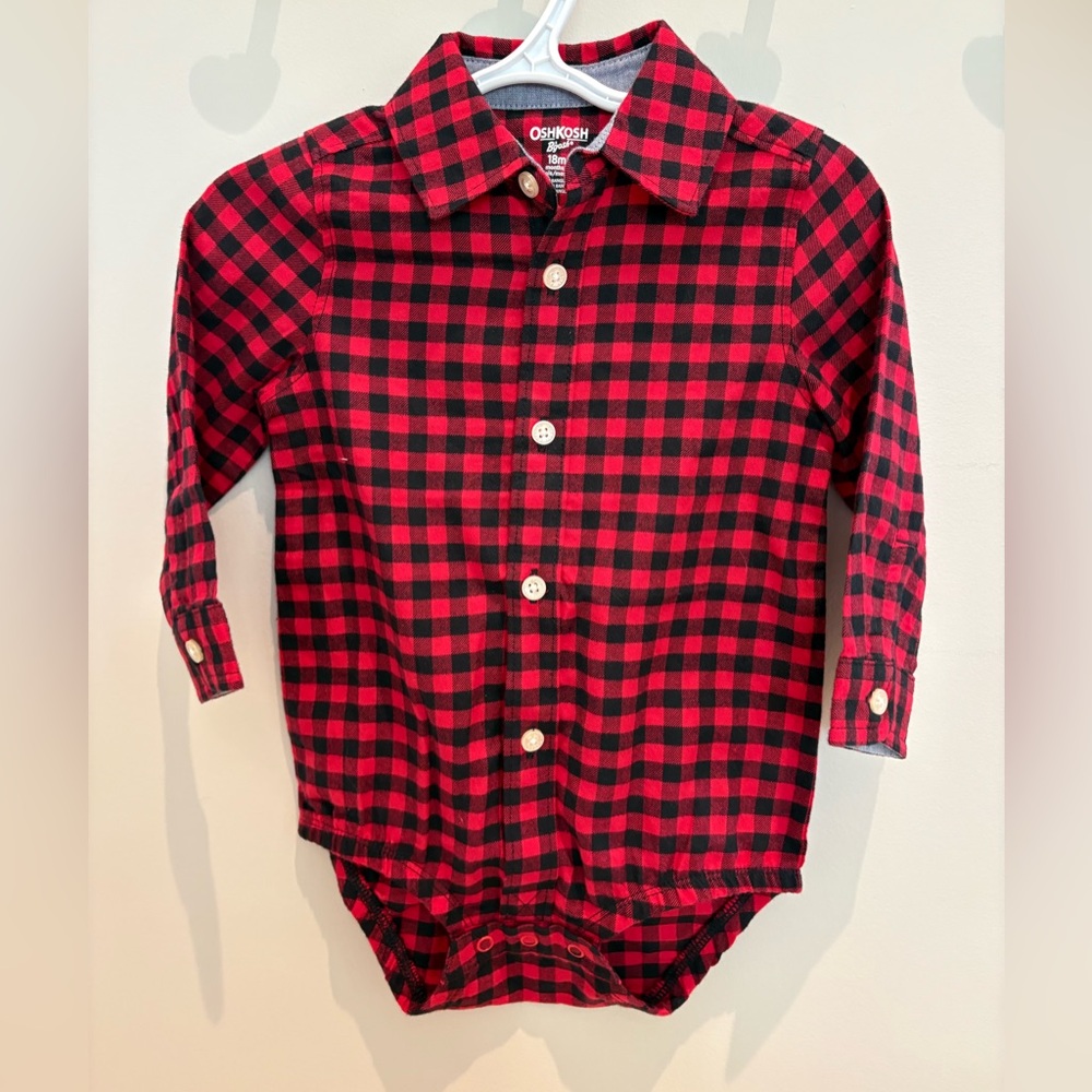 OshKosh B'gosh Red & Black Plaid Button-Down Onesie Shirt